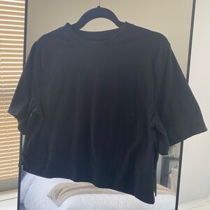 a new day - Cotton Black Crop Flowy Short Sleeve Tee - Size M